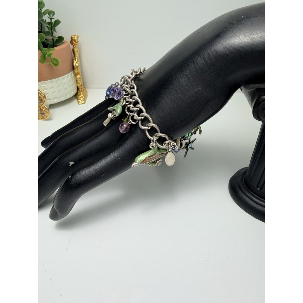 Kirks Folly Dolphin Mermaid Beach Summer Grape Star Flower Bead Silver Bracelet - Picture 5 of 8